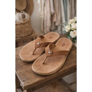 UGG Brown Leather Flip Flop Sandals Women Size 8 Casual Thong